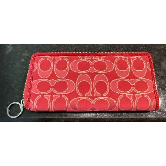 Coach Red Wallet with Signature Pattern - Picture 2 of 6